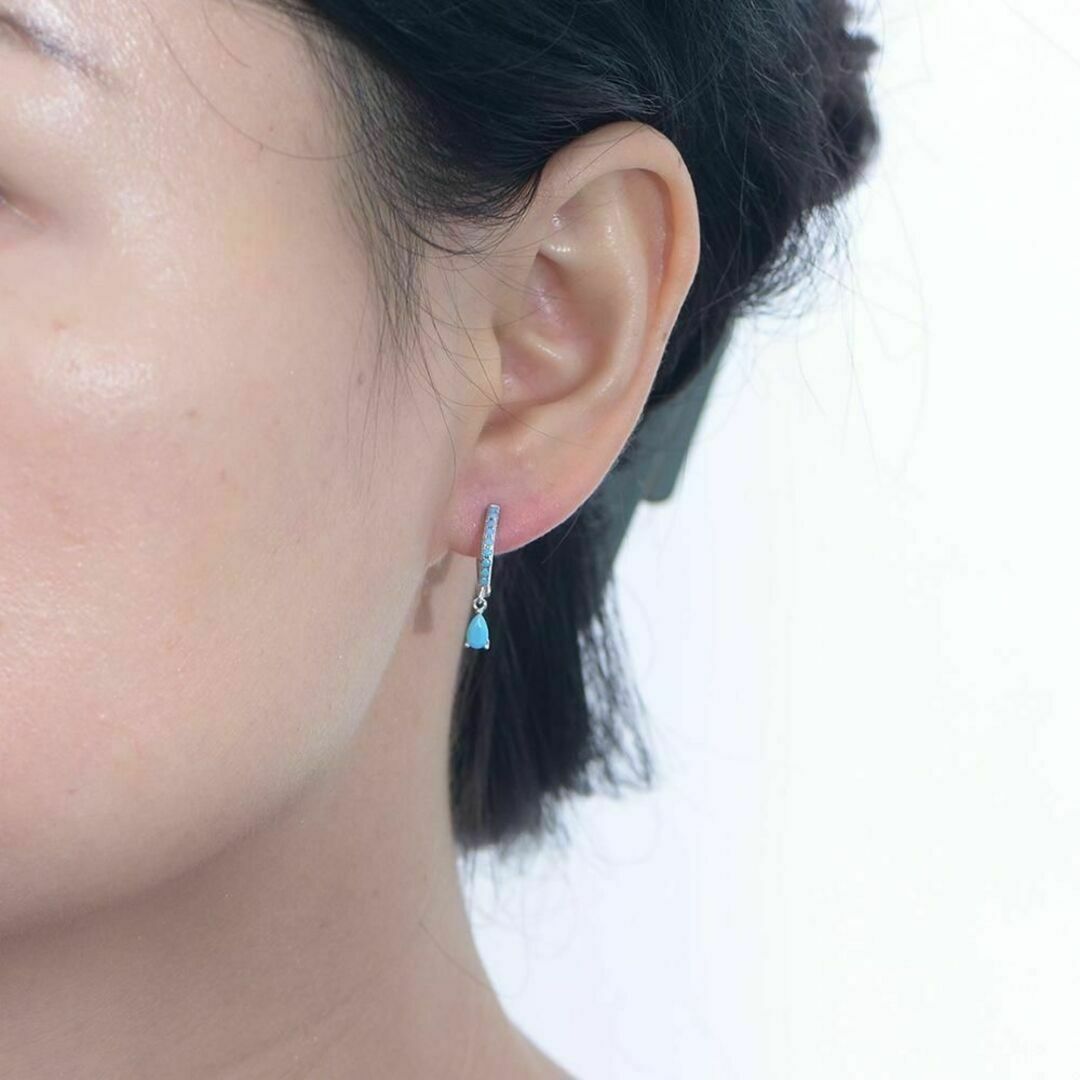  hoop earrings 10mm lady's silver 925 turquoise . Drop 