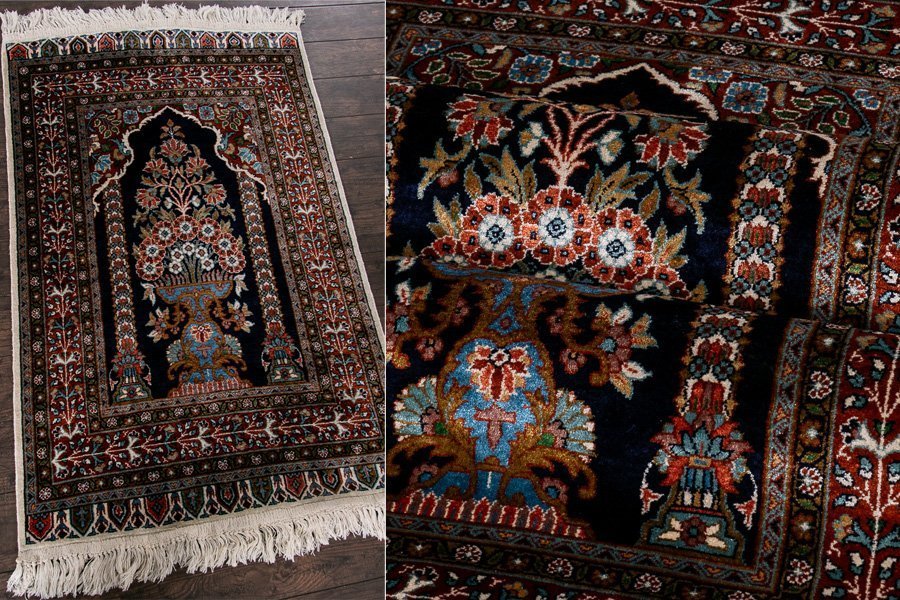絨毯】『 ペルシャ絨毯 シルクウール 径107×62cm 49万ノット 絨毯】『 ペルシャ絨毯 シルクウール 径107×62cm 49万ノット