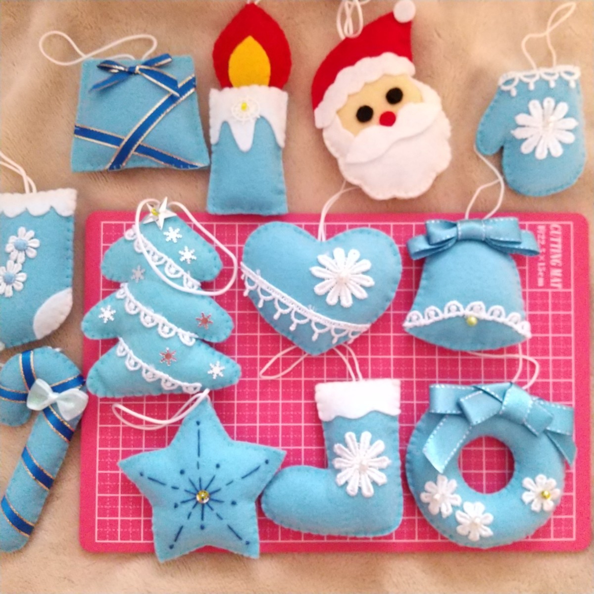 ハンドメイド 【ブルー系】クリスマスオーナメント フェルト ハンドメイド 【ブルー系】クリスマスオーナメント フェルト