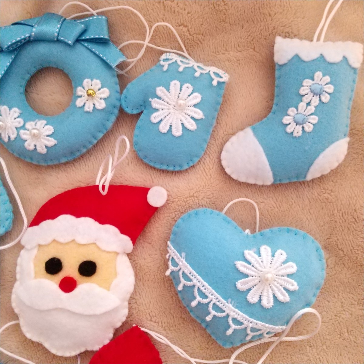 ハンドメイド 【ブルー系】クリスマスオーナメント フェルト