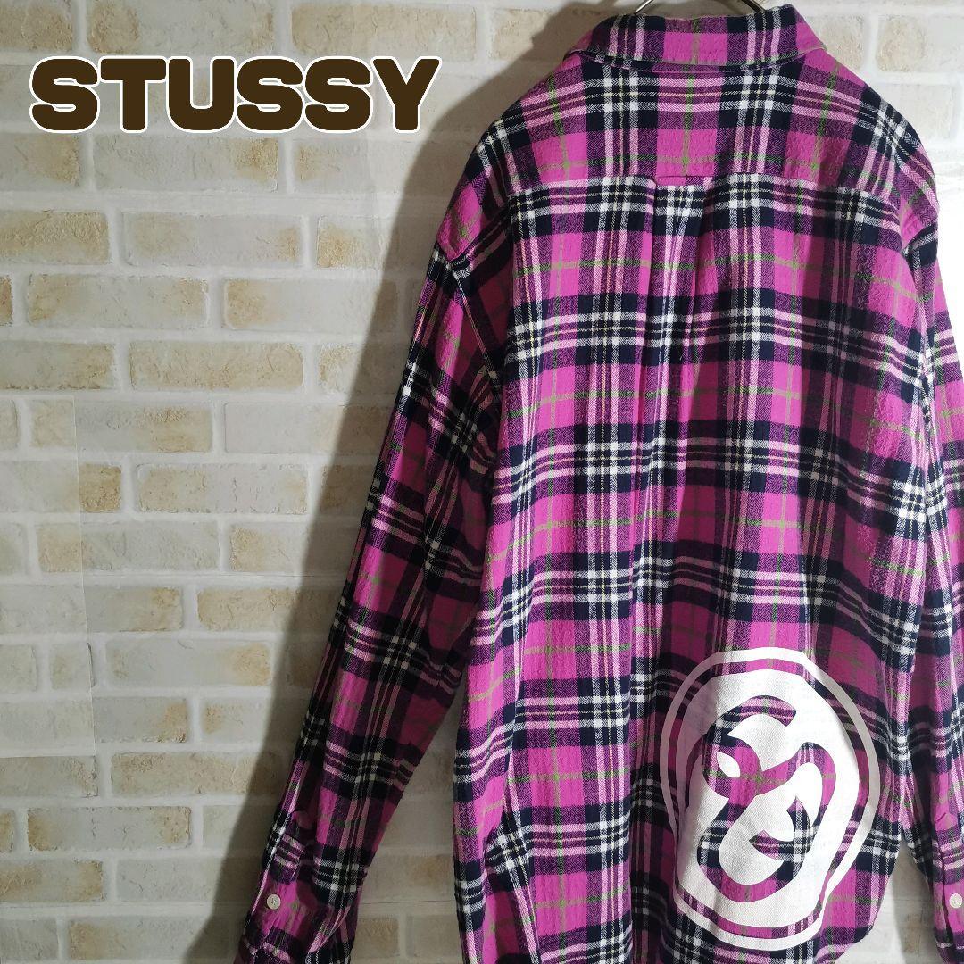 STUSSY ステューシー シャツ 長袖 チェック SSリンク 赤 パープル 