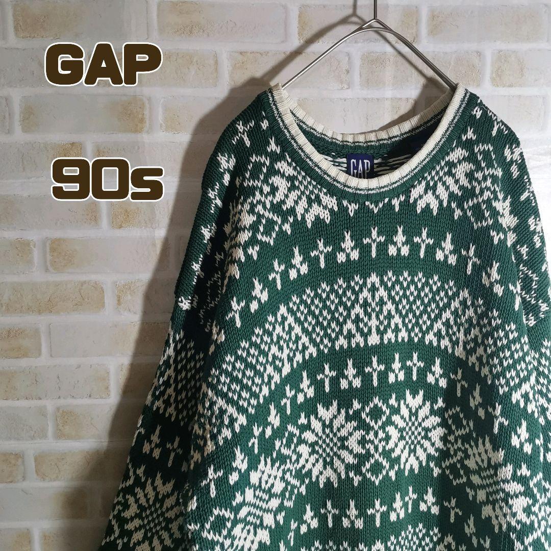 GAP ギャップ 90s ニット セーター ノルディック 緑 総柄 Yahoo!フリマ