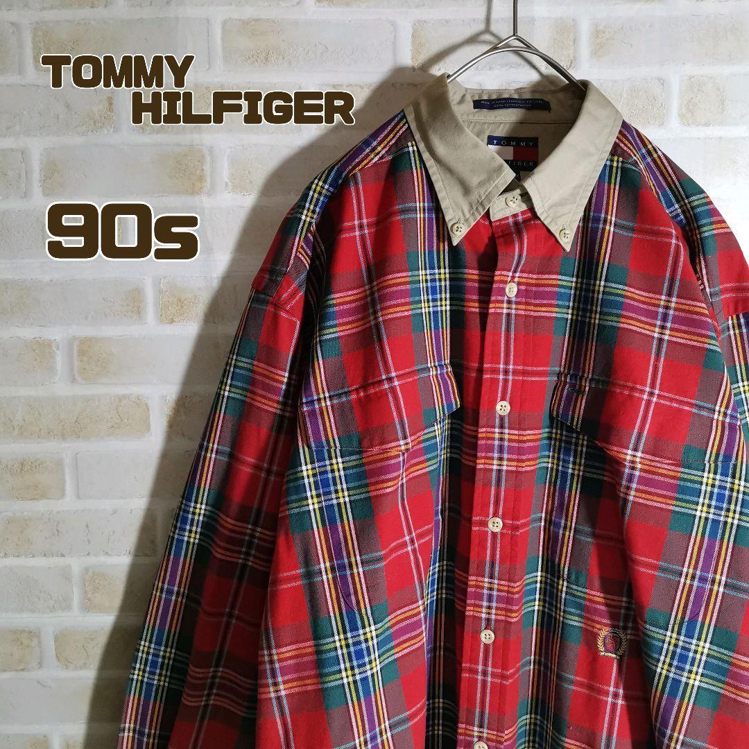 トミーヒルフィガー TOMMY HILFIGER 90s シャツ チェック 赤｜PayPayフリマ