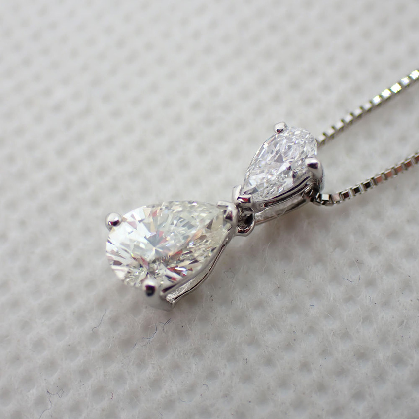 【中古】Pt950/850 ダイヤモンド/0.784ct,0.242ct ペアシェイプ ペンダント/ネックレス[g169-27］_画像6