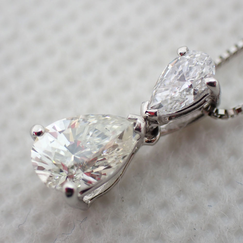 【中古】Pt950/850 ダイヤモンド/0.784ct,0.242ct ペアシェイプ ペンダント/ネックレス[g169-27］_画像7