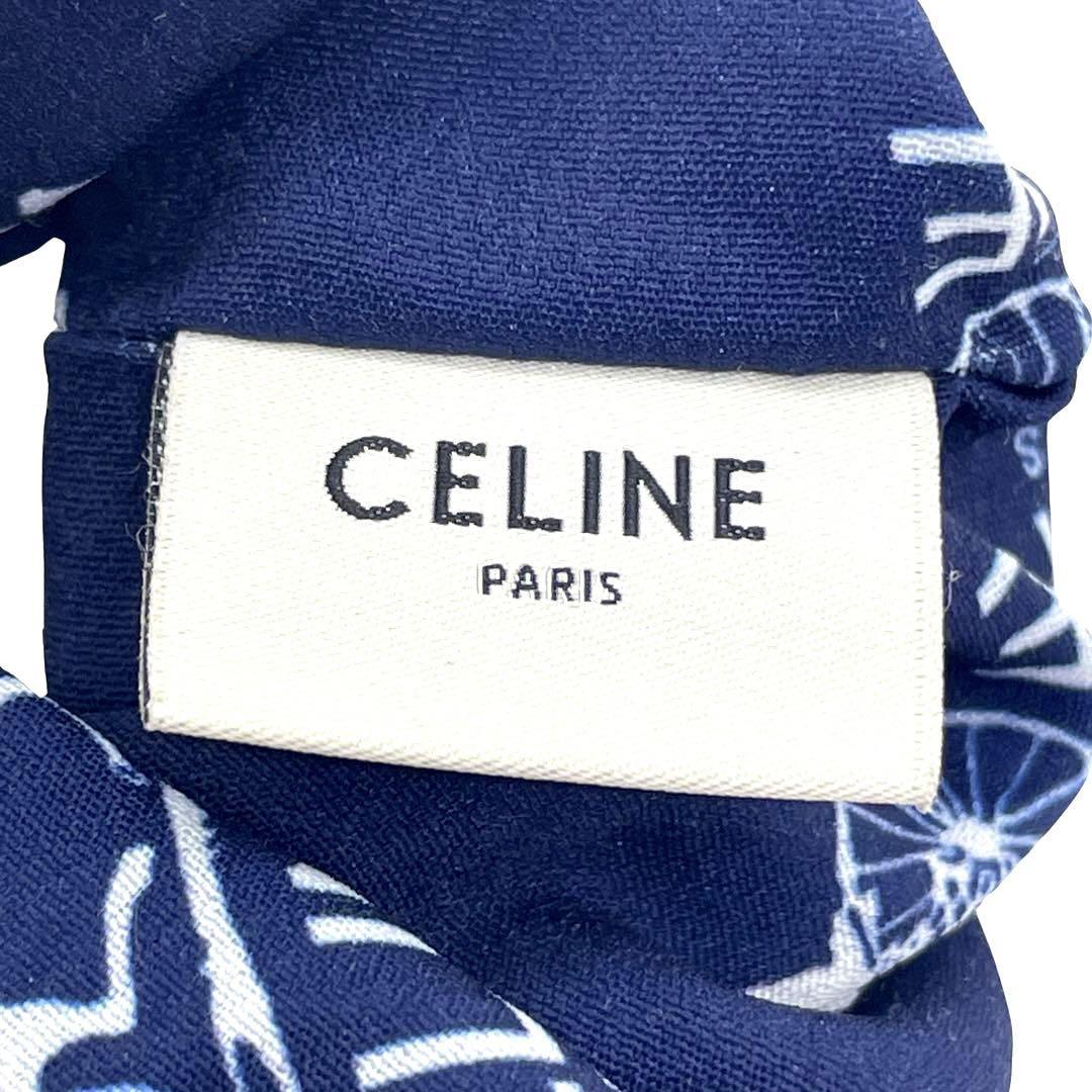 一点物 正規品 CELINE セリーヌ スクランチー サルキー ブレスレット シュシュ 2021 シルク トリオンフ ロゴ ネイビー 白 ゴールド金具_画像5