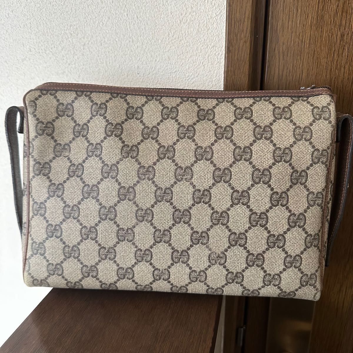 ★GUCCI オールドグッチ ヴィンテージ GG柄 PVC×レザー クラッチバッグ セカンドバッグ 難あり