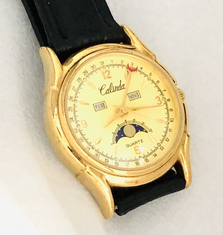  редкий товар Calinda Triple календарь MOON moon phase часы работа товар Gold цвет сделано в Японии отвинчивание часы нравится тоже 