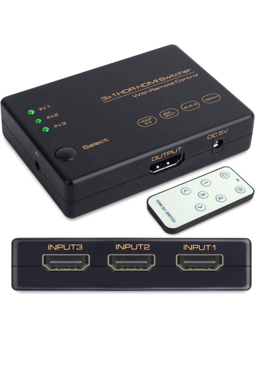 HDMI切替器 3入力1出力 HDMI2.0 HDMI セレクター 4K60Hz HDMI分配器 usb4K+3D HDCP2.2対応 スプリッター 自動手動切替機能搭載 リモコン付_画像1