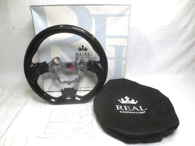 ◎TOYOTA C-HR用 ステアリング◎REAL ブラックカーボンプレート ピアノブラックパネル X10N-BKC-PBP 中古 良品/トヨタ レアル ハンドル