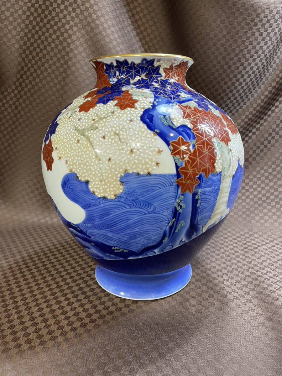 オールド香蘭社 (造) 金彩 染錦 龍鳳凰文 花瓶 高:23.2cm 花器 オールド香蘭社 (造) 金彩 染錦 龍鳳凰文 花瓶 高:23.2cm 花器