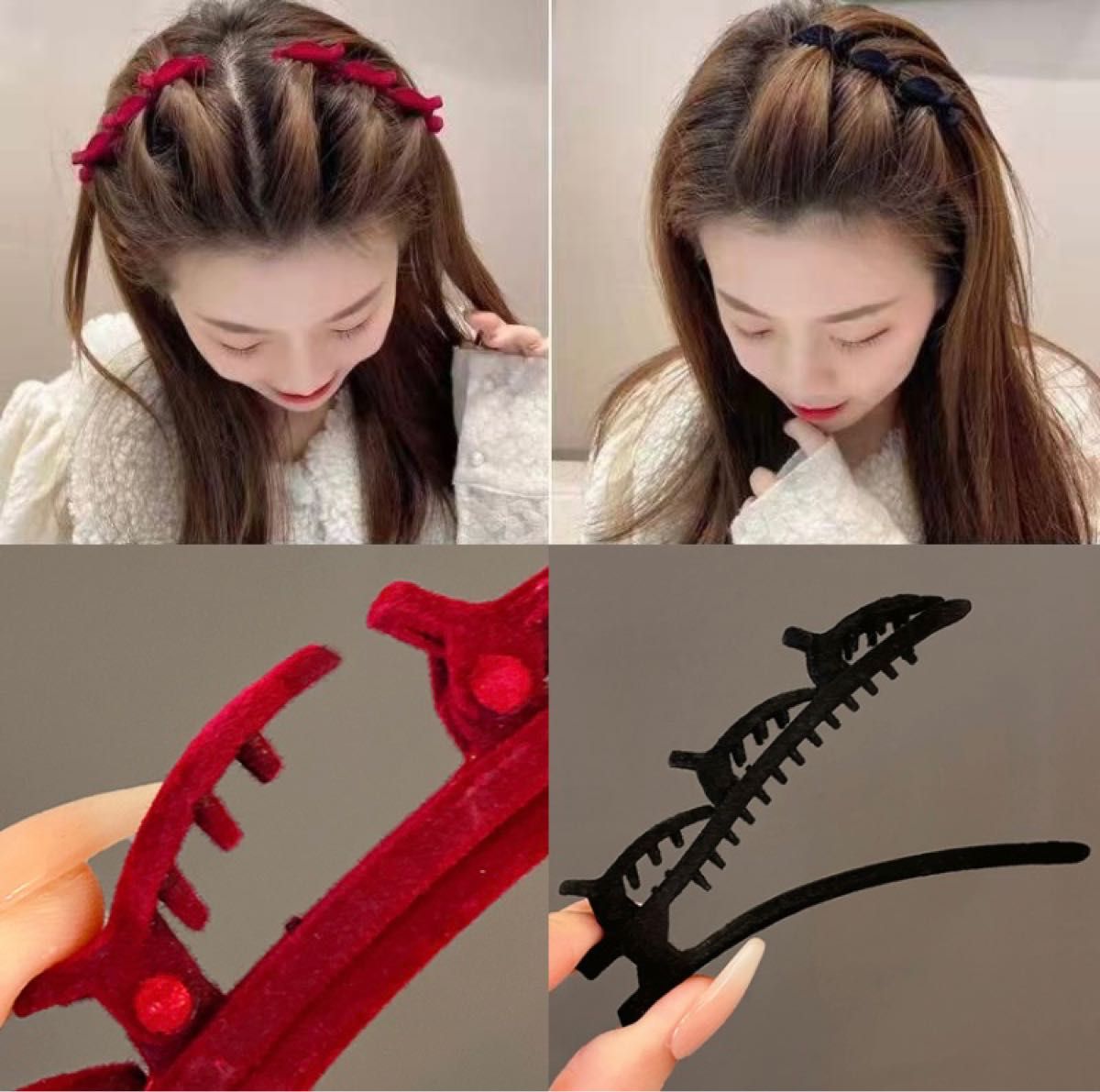 【2個セット】ヘアピン　ヘアシュシュ　ヘアゴム　編み込み風 3連 ヘアクリップ 髪飾り　バレッタ　ヘアアクセサリー