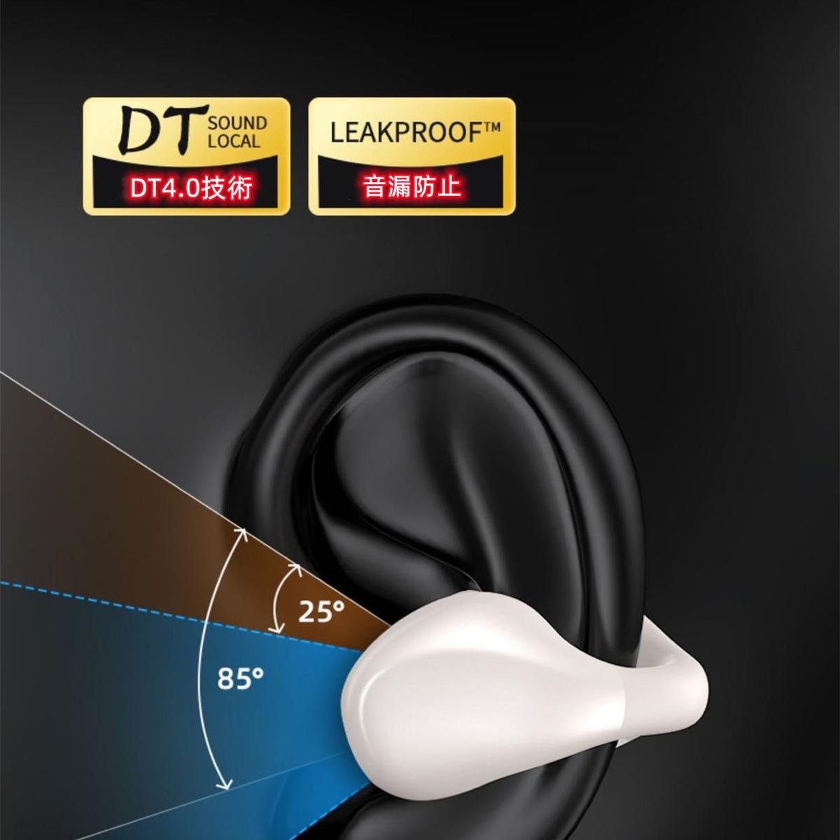 耳掛け式イヤホン Bluetooth 5.3　ブラック　Type-C充電　長時間 IPX5 完全ワイヤレスイヤホン 分離型 最新版