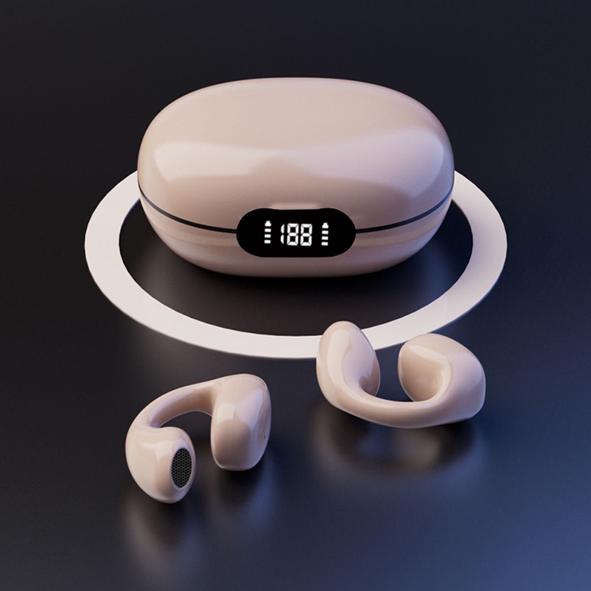 耳掛け式イヤホン Bluetooth 5.3　ベージュ　Type-C充電　長時間 iPhone 完全ワイヤレスイヤホン  自動