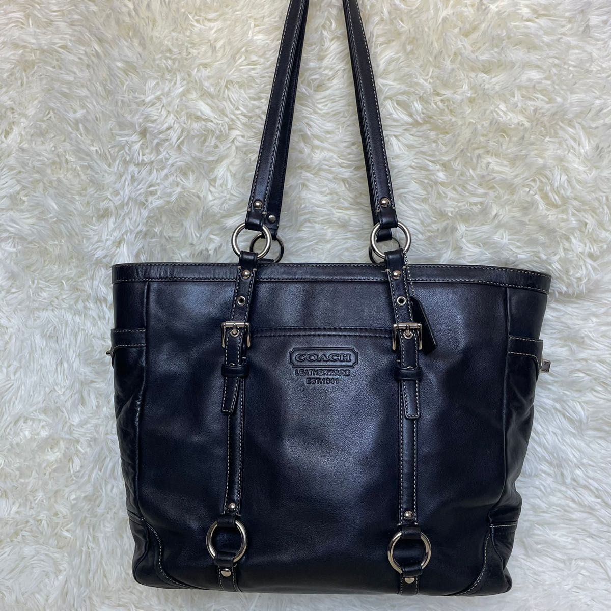 美品 COACH オールレザー トートバッグ ステッチ ターンロック