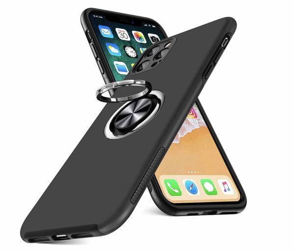 【R55】iPhone11Proリング付車載対応スタンドケース（黒）_画像1