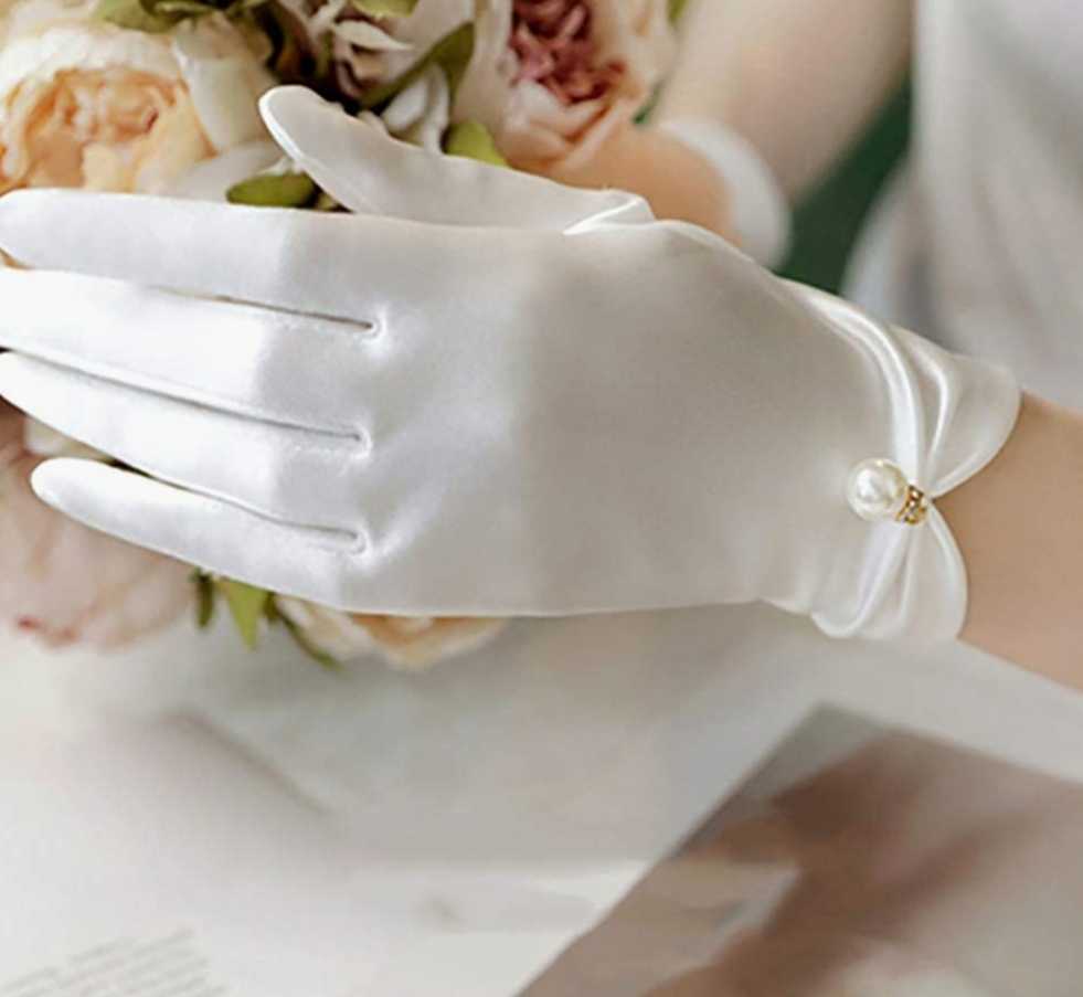  new goods satin & pearl wedding gloves gloves white wedding formal short white 