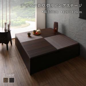 国産　収納付きデザイン美草畳リビングステージ 風凛 フーリン 畳ボックス収納 120×120cm ロータイプ ダークブラウン セピア