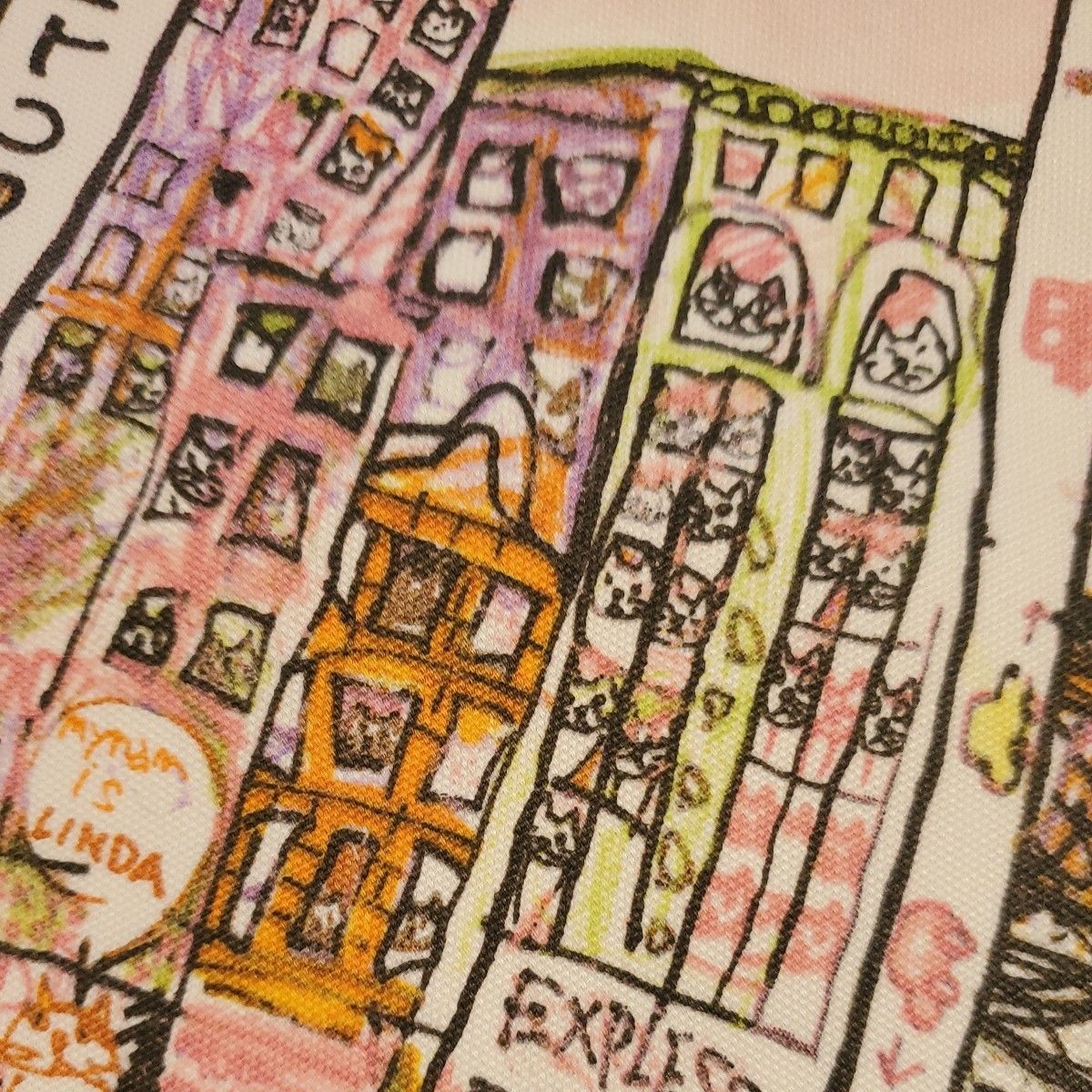 ★ピンク Manhattaner's マンハッタナーズ 【18丁目のふべて】ネコビル 摩天楼 ニューヨーク 街並み オックス 生地