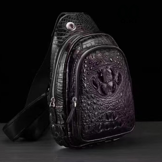 新品 クロコダイル ワニ革保証 総本革 レザー 骨革使用 メンズ 斜め掛け ショルダーバッグ ボディバッグ 鞄 黒