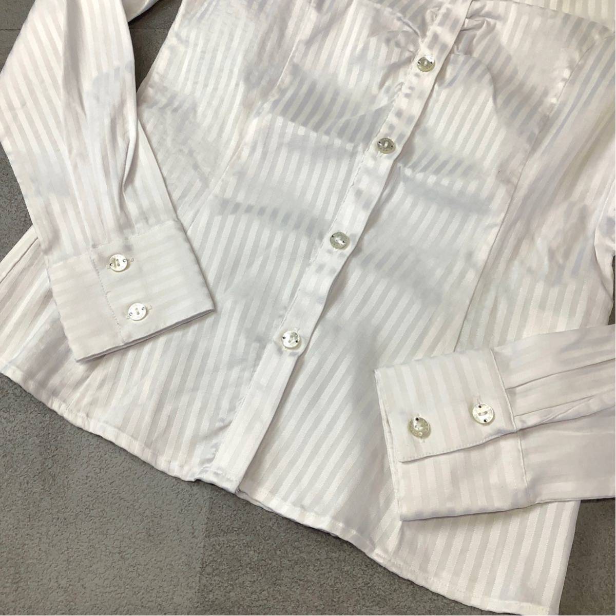 美品 イタリア製 NARACAMICIE ナラカミーチェ ストライプ 長袖 デザインシャツ レディース 0サイズ S ホワイト_画像5