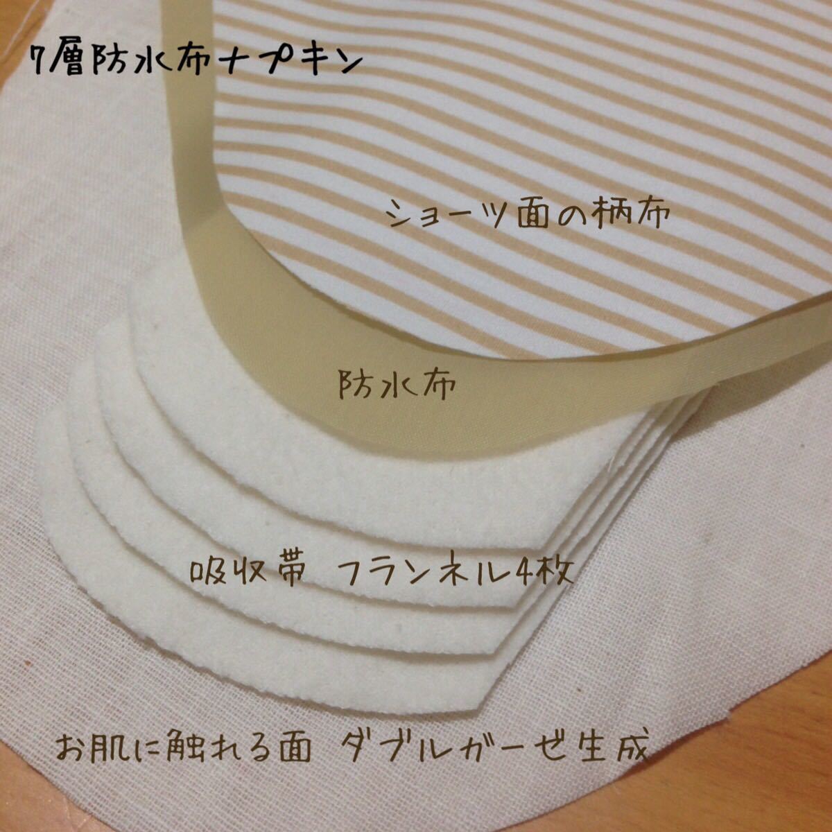 【ダブルガーゼ　きなり】防水7層布ナプキン 3枚セット　無添加・無漂白_画像8