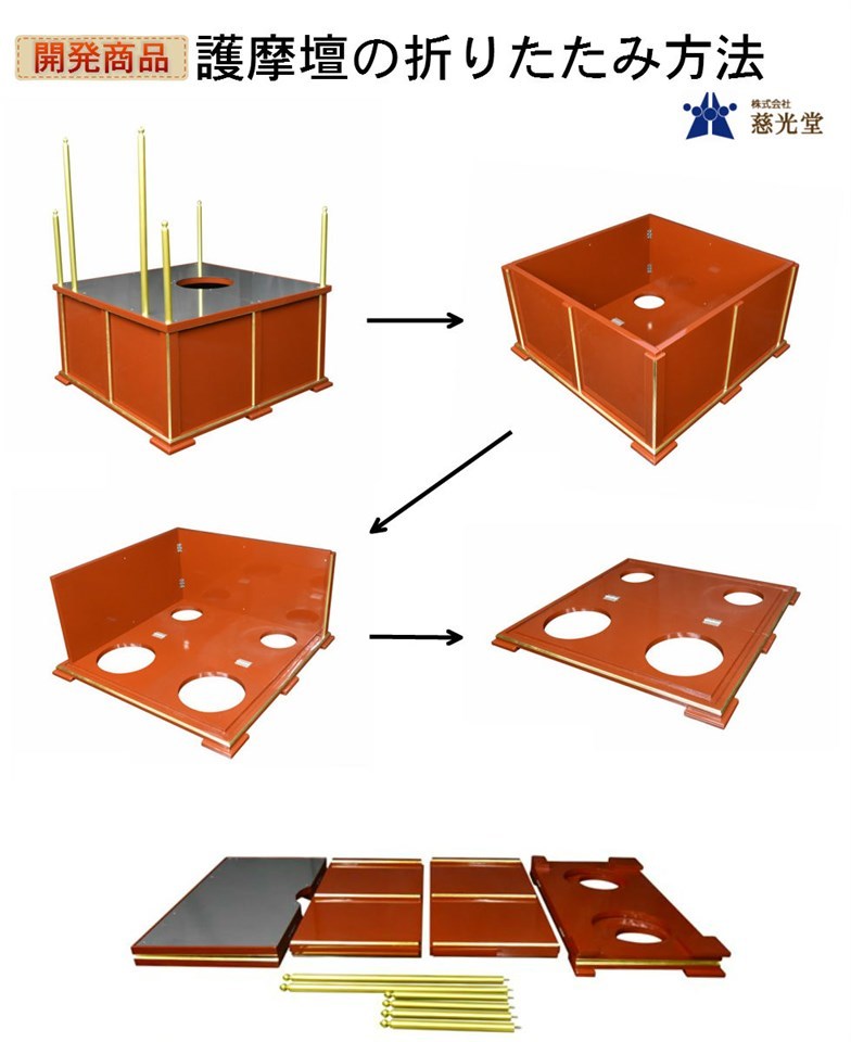 【寺院仏具】黒塗り 収納できる折り畳み椅子型護摩壇・大壇　国内自社工場制作(受注生産品)(商品番号10225k）_画像7