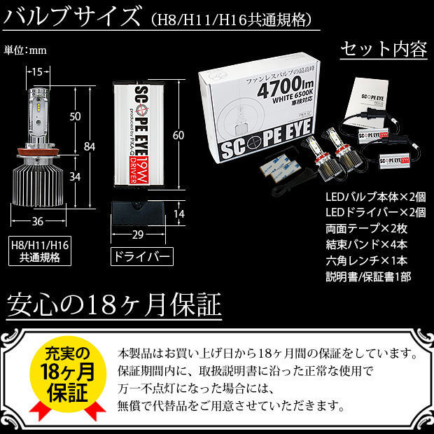 トヨタ プリウスα (40系 前期) 対応 LED SCOPE EYE L4700 フォグランプキット 4700lm ホワイト 6500K H11 17-A-1_画像6