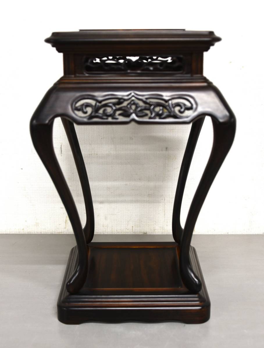 EY10-29 現状品 唐木 猫脚 木製 透かし彫り 花台 高さ約43㎝ 香炉台