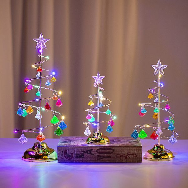 クリスマス　めっきアイアンツリー　LED発光　クリスタル　クリスマスツリー　置物　ナイトライト　プレゼント　R582_画像1