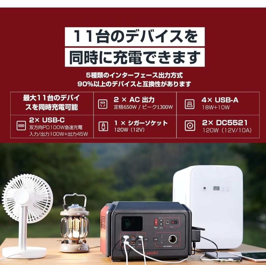 ポータブル電源 650W 非常用蓄電池 140400mAh/520Wh 大容量 バッテリー
