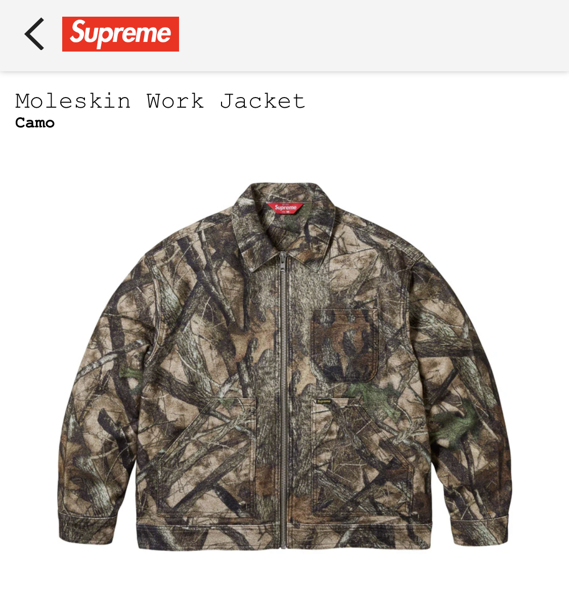 Supreme Moleskin Work Jacket camo モールスキン-