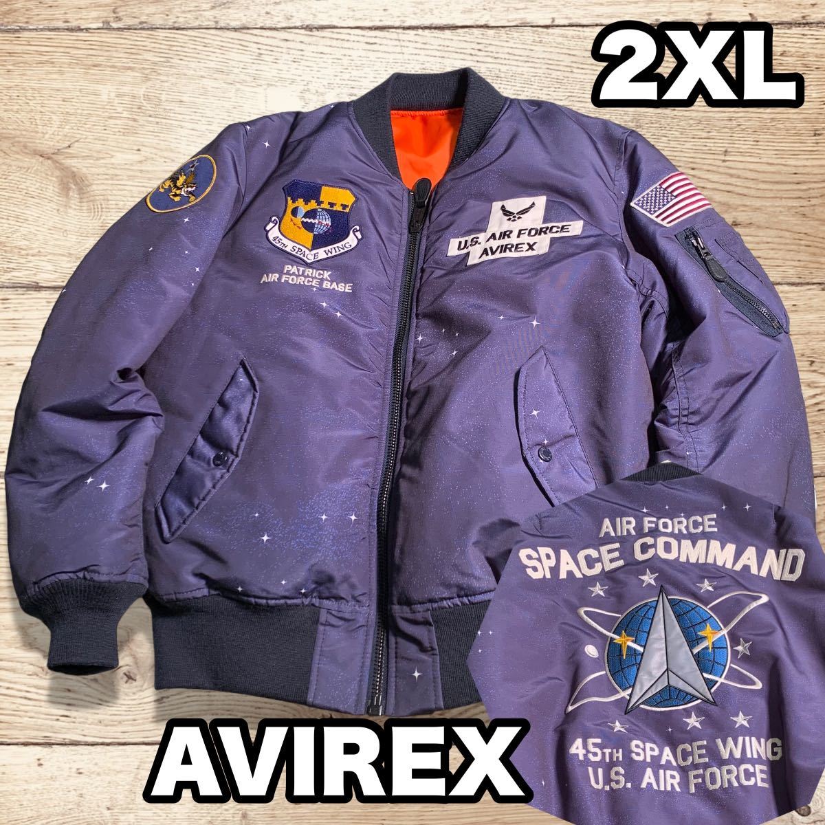 美品 AVIREX XXL フライトジャケット ボンバージャケット 刺繍 中綿入