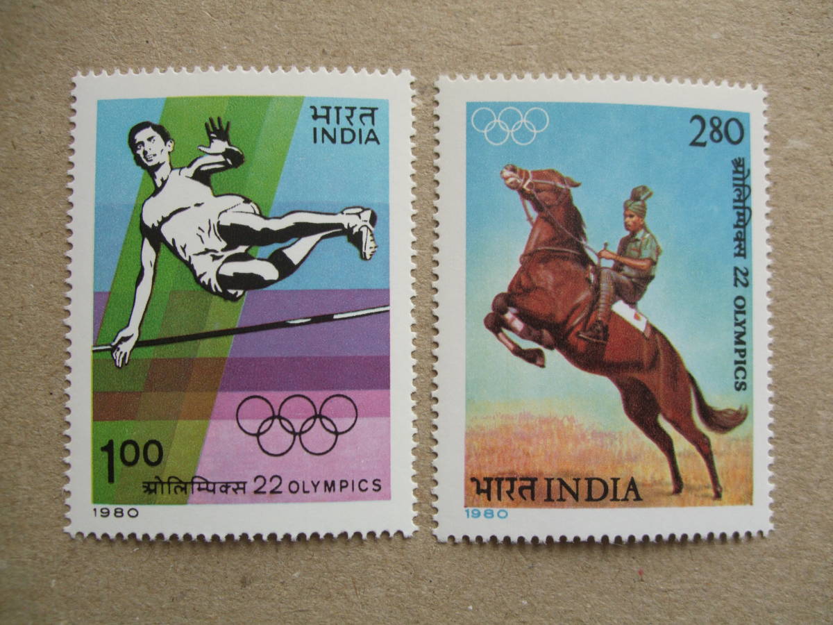 インド　１９８０年　モスクワ オリンピック　２種完　未使用_画像1