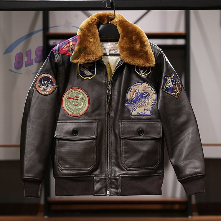 「81SHOP」レザージャケット 革ジャン フライトジャケット 牛革 本革 ジャンパー ウール襟 空軍 メンズファッション