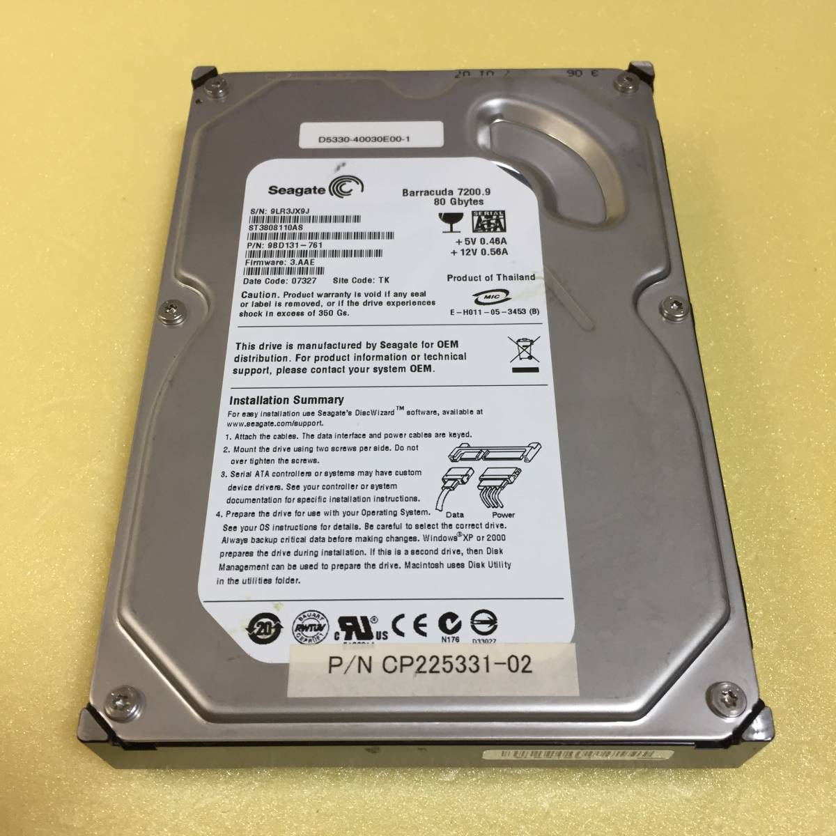 □10101時間 Seagate Barracuda ST3808110AS 3.5インチHDD『正常判定』 80GB