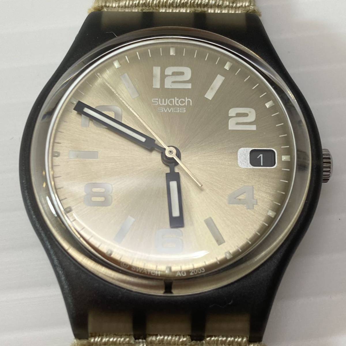 swatch スウォッチ 腕時計 クオーツ 電池式 3針 アナログ デイト カレンダー ケース付き PAMPA’S RIDER GM414 動作品_画像6