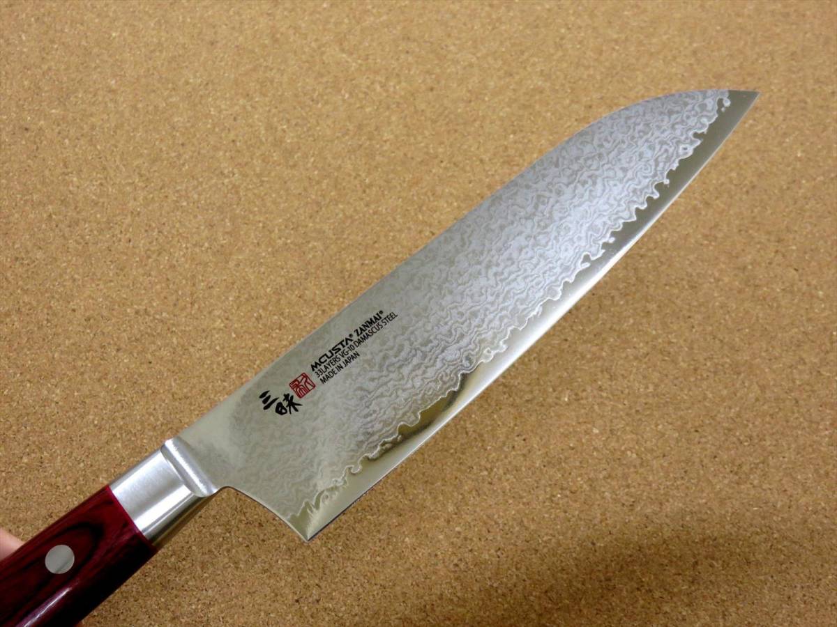 関の刃物 三徳包丁 18cm (180mm) 三昧 クラシック プロ ダマスカス 紅蓮 33層鋼 VG-10 赤合板 家庭用 野菜 魚の処理 肉切り 両刃 日本製