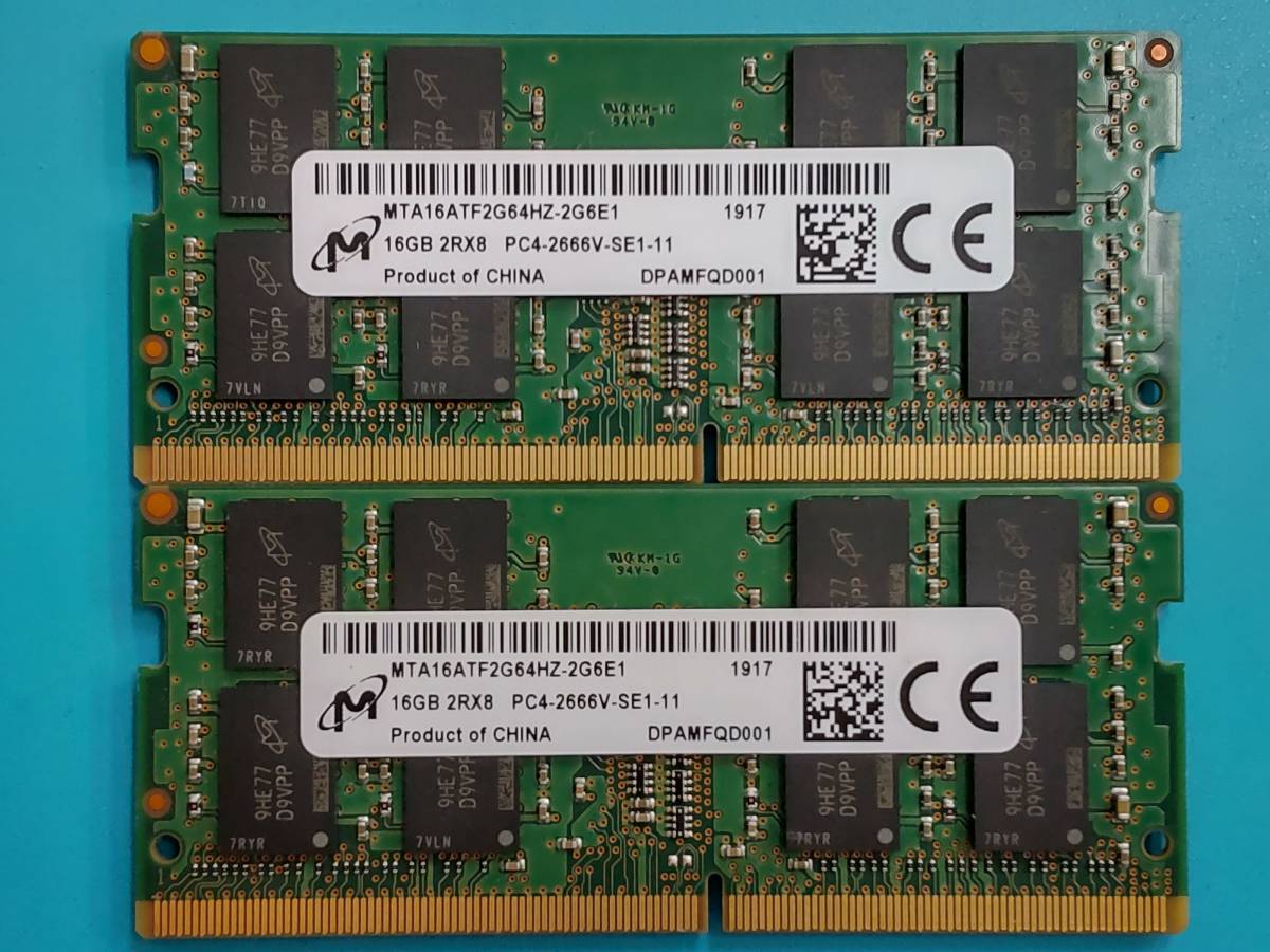 動作確認 Micron Technology製 PC4-2666V 2Rx8 16GB×2枚組=32GB 19170091003