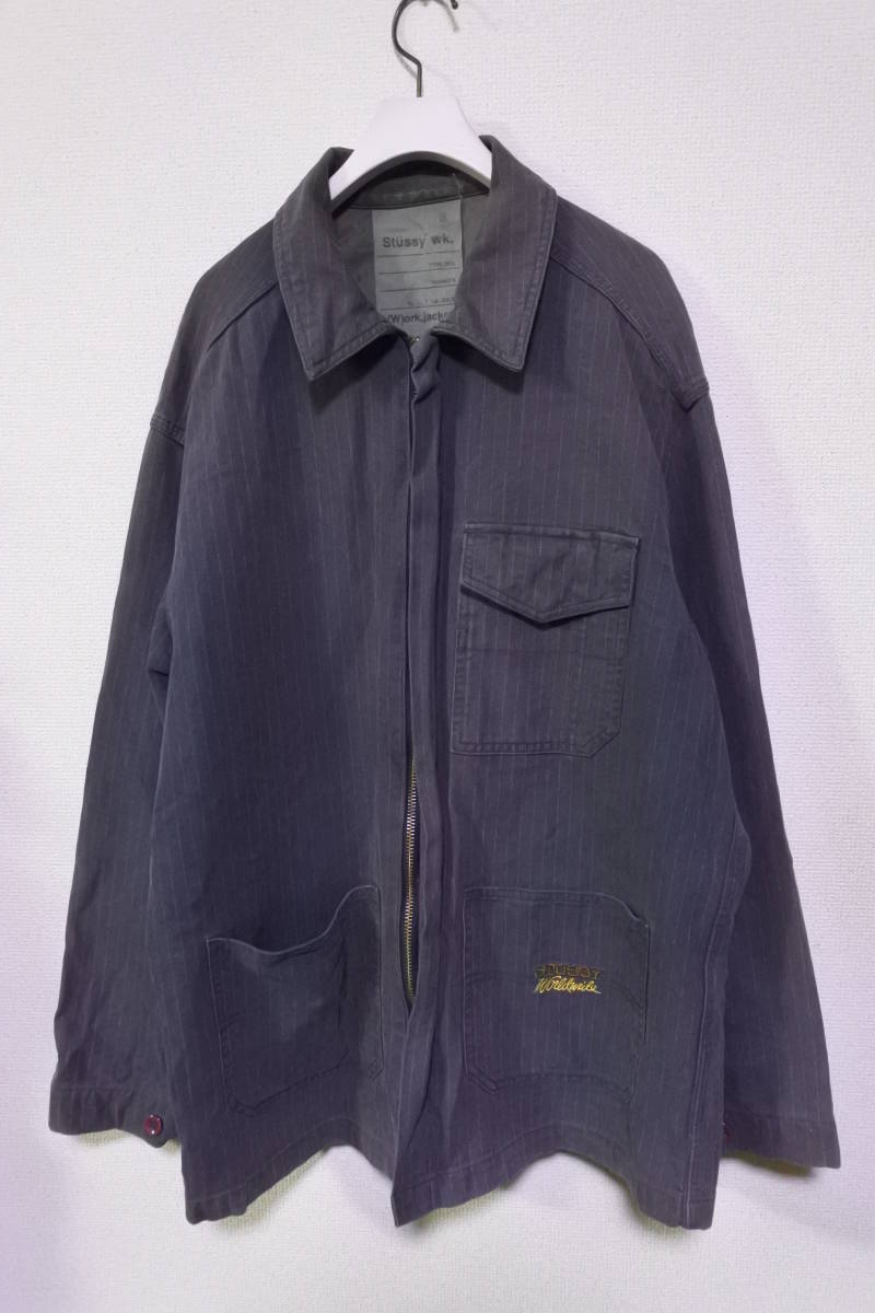 00's STUSSY Worldwide Work Jacket size XL ワークジャケット カバーオール ストライプ柄_画像1