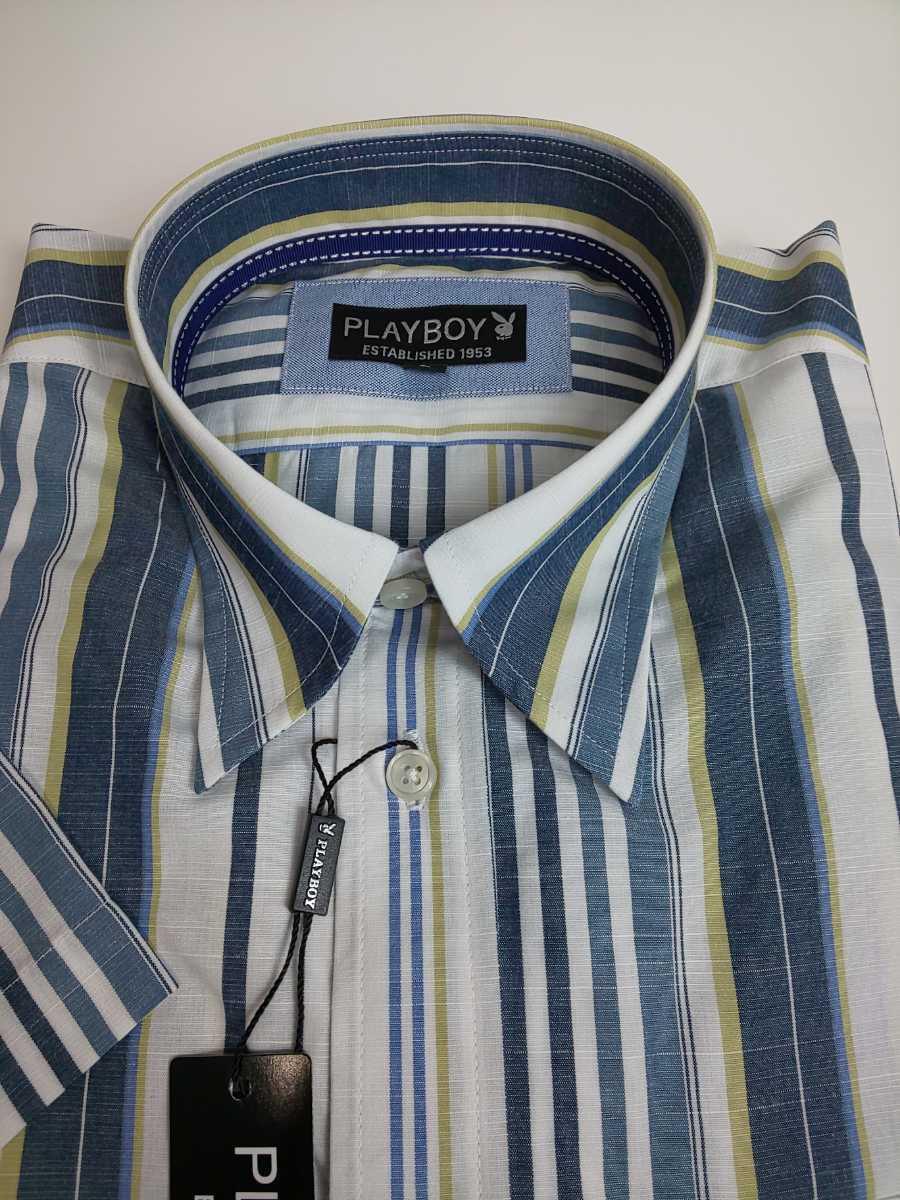 PLAYBOY 半袖 カジュアルシャツ レギュラーカラー Mサイズ ストライプ 新品 20PB005M-1の画像2