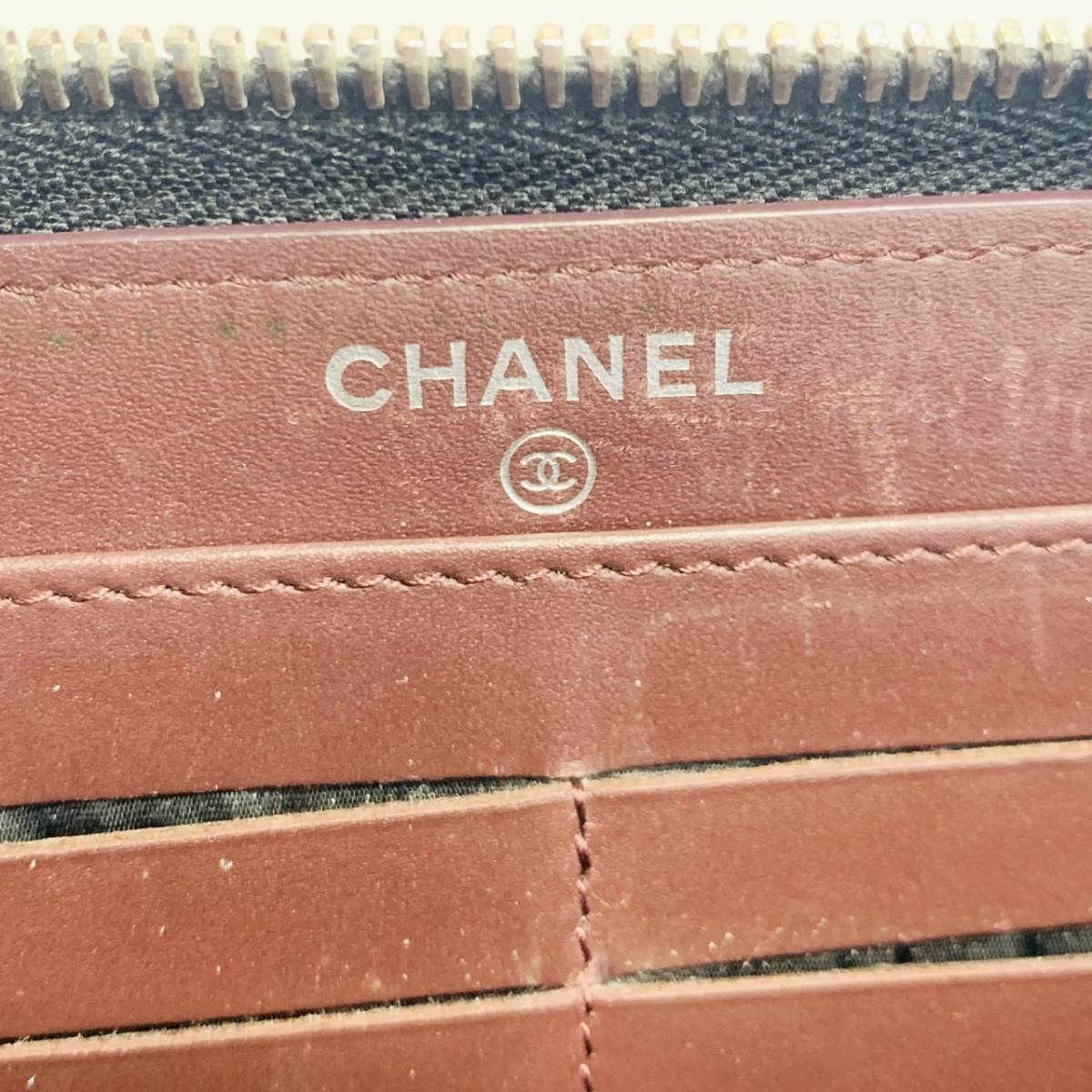 CHANEL シャネル ラウンドファスナー長財布 マトラッセ キャビアスキン ココマーク ブラック A50097_画像9