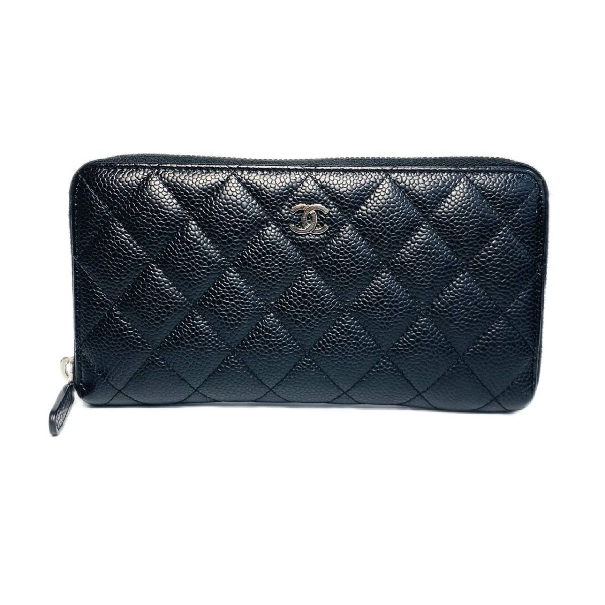 CHANEL シャネル ラウンドファスナー長財布 マトラッセ キャビアスキン ココマーク ブラック A50097_画像2