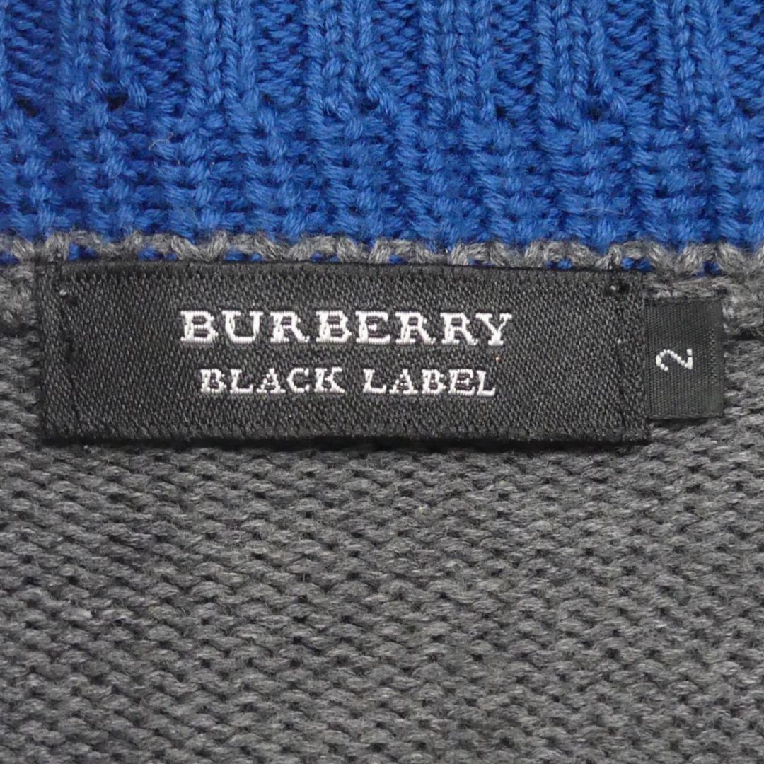 即決★BURBERRY BLACK LABEL★メンズM 廃版 ニット セーター バーバリーブラックレーベル 2 グレー 青 三陽商会 ナイト刺繍