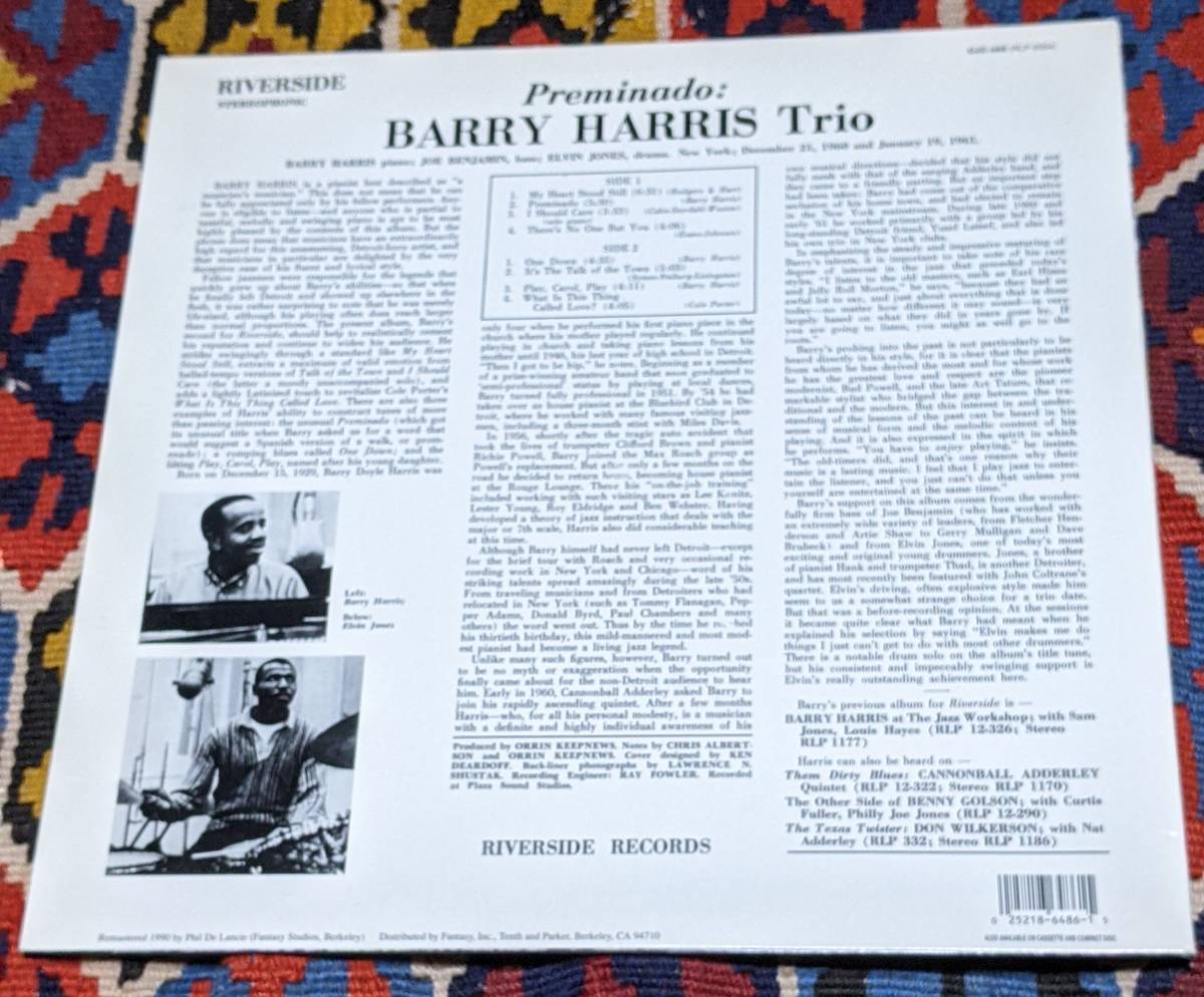 60's バリー・ハリス・トリオ Barry Harris Trio (US盤LP)/ プレミナード Preminad OJC-486 RLP-9354 1960,61年録音_画像3