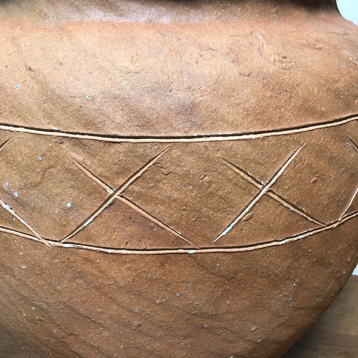 特大 40×46cm 信楽焼 備前焼 土器 陶器 かめ 壺 花瓶 花器 矢来紋-