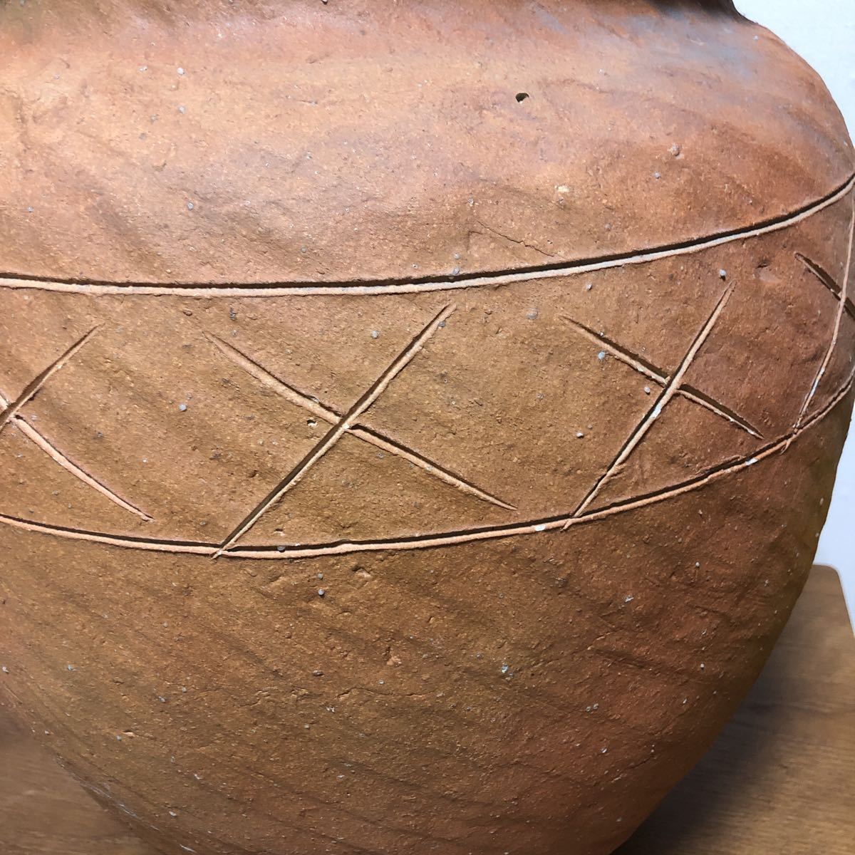 特大 40×46cm 信楽焼 備前焼 土器 陶器 かめ 壺 花瓶 花器 矢来紋-