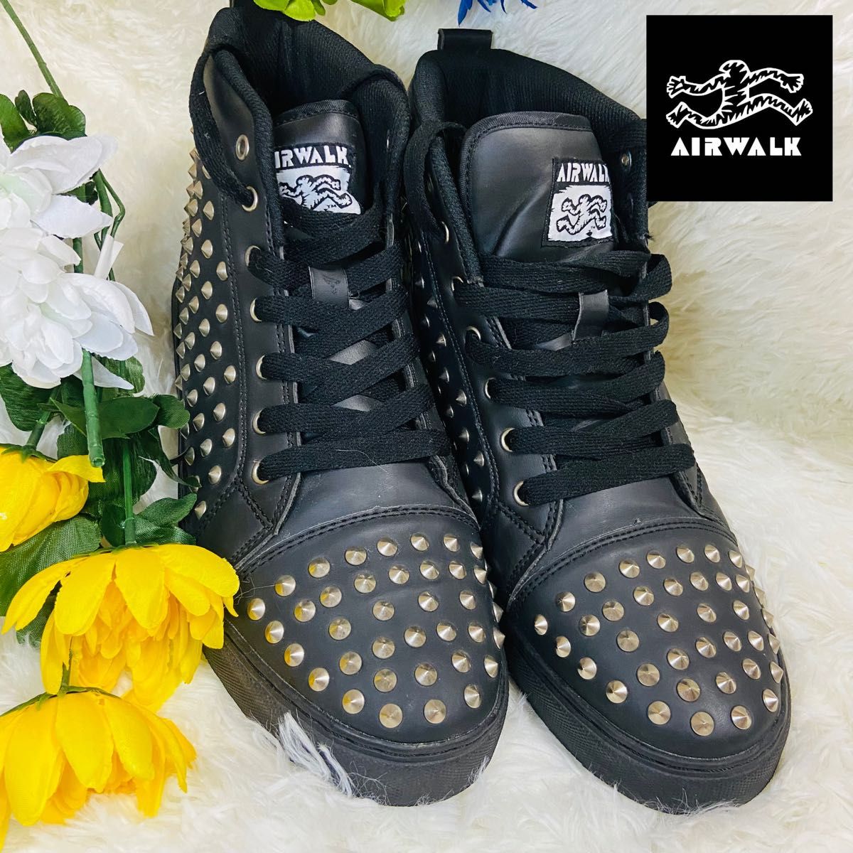 スタッズ 27cm 奈良裕也× AIR WALK スニーカー ブラック スパイク ブラック メンズ ルブタン シルバー ハイカット
