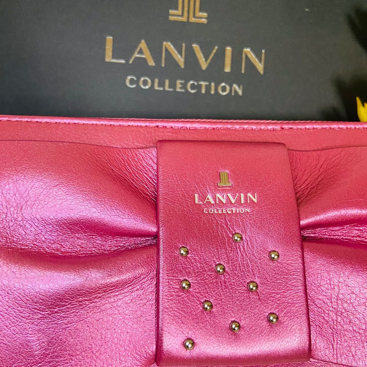 美品 箱付 LANVIN COLLECTION ランバン 財布 リボン スタッズ ピンク