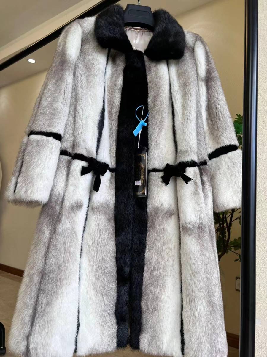 新品処分★贅沢なクロスミンクファーコート★本物毛皮柔らかくて暖かいのリアルファーミンクロングコート